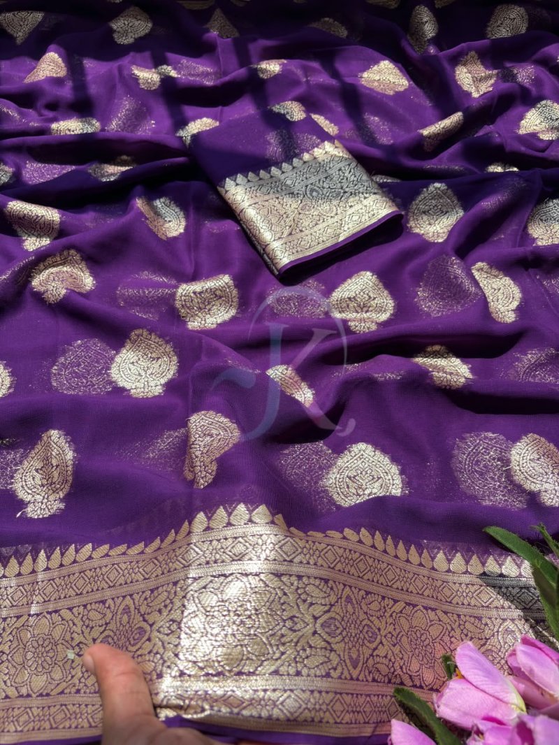 Jk 470 Georgette Viscose Weaving Border Saree